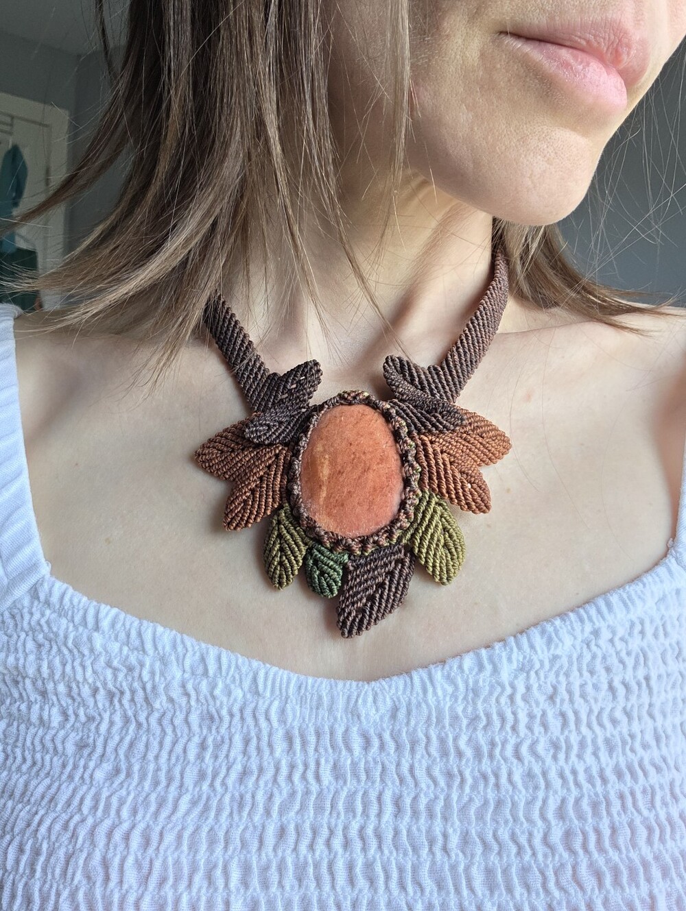 Macrame Leaves Statement Choker Bib Necklace 🍁 Festival OOAK Fairycore Forest